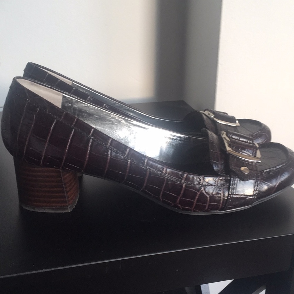 Marc Fisher crocodile block heel loafers